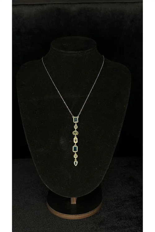 7 Element Sembol Detaylı Mavi Taşlı Paslanmaz Çelik Kolye